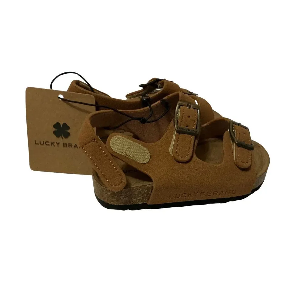 Lucky Brand Kids Sandals 9M Brown Suede Soft Cork Footbed Buckle Straps
